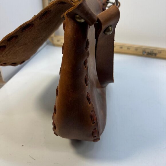 Vintage Tooled Leather Saddle Bag Brown Handcrafted Crossbody Shoulder Purse - Picture 5 of 6